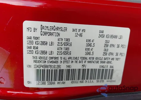 2007 Dodge Caravan Sxt z USA, uszkodzony, nr VIN 1D4GP45R07B161281